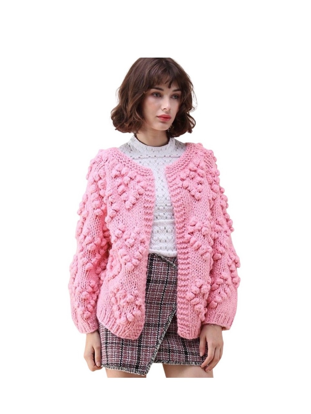 NWT Chicwish Pink Chunky Bobble Knit Cardigan S